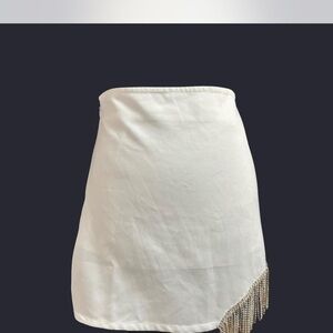 Source Unknown White Mini Skirt with Fringe
